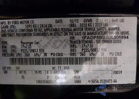 2013 Ford C-Max Hybrid Sel from USA, damaged, VIN 1FADP5BU3DL506894